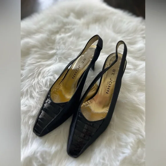 St.John sling back woman’s pumps size 7.5 color black made in Italy - Picture 1 of 9